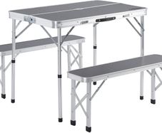 3-piece Aluminium Camping Table Set Folding 2 Benches Carry Handle Garden Foldable, grey