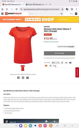 Womens Dare2B Quick Dry TShirt - Size 12 - Fiery Coral - BNWT RRP 30