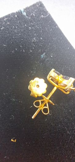 Solid 14k Gold Pair Stud Earrings W / Blue Natural Sapphires & Diamonds