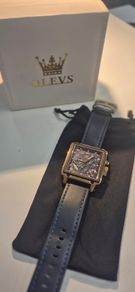 OLEVS men's chronograph watch - black dial and leather strap