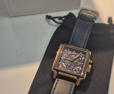OLEVS men's chronograph watch - black dial and leather strap
