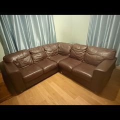 Brown Leather L Shape Sofa
