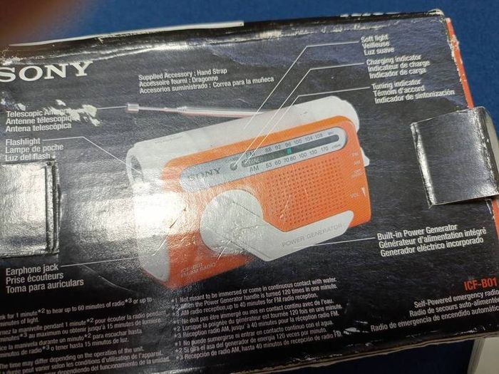 Sony ICF-B01 FM/AM Self Powered Emergency Radio Power Generator Flashlight LED