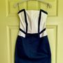 ASOS structured blue and white strapless dress Image 3