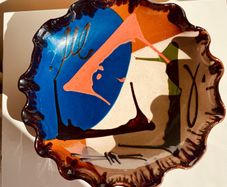 Vintage Mid-Century Vallauris Style Ceramic Bowl Plate 29cm Abstract Studio Pottery