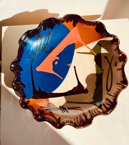 Vintage Mid-Century Vallauris Style Ceramic Bowl Plate 29cm Abstract Studio Pottery