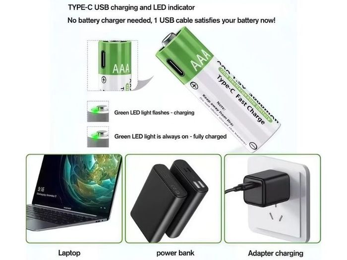 AAA USB Rechargeable Battery 1.5V Li-ion No Charger Needed
