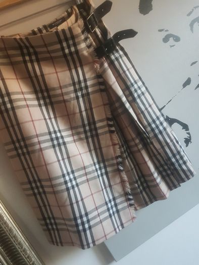 Burberry Nova Check Plaid Wool Leather Belt Skirt