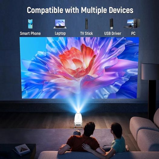 Mini Projector with WiFi 6 and Bluetooth 5.0, Portable Smart Projector 4K 1080P Supported, Auto Keystone Video Projector for Bedroom Home Outdoors (White)