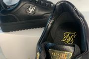 New Mens Designer Black Leather Shoes with Gold Detail