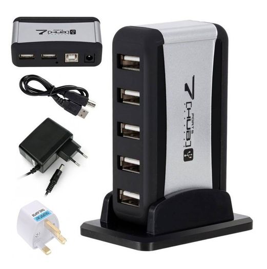New 7 Ports Hub USB 2.0 High Speed Smart Adapter PC Computer Laptop + PSU #1371