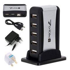New 7 Ports Hub USB 2.0 High Speed Smart Adapter PC Computer Laptop + PSU #1371