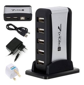 New 7 Ports Hub USB 2.0 High Speed Smart Adapter PC Computer Laptop + PSU #1371