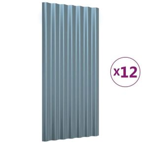 Roof Panels 12 pcs Galvanised Steel Grey 80x36 cm
