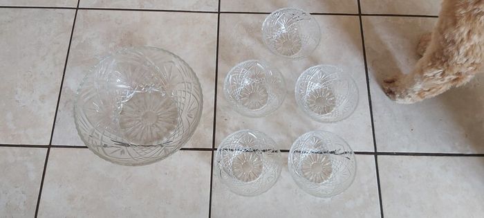 Vintage French Clear Glass Dessert Set Sunburst Pineapple Design