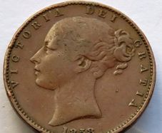 Detached Shamrock 1858 Victoria Farthing Copper 1 over lower 1