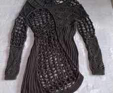 AllSaints UK 12 Taupe Grey Hand Crochet Summer Couture Dress Asymmetric Boho Knit Tunic