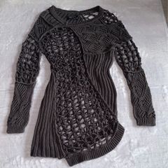 AllSaints UK 12 Taupe Grey Hand Crochet Summer Couture Dress Asymmetric Boho Knit Tunic