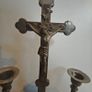 Vintage Jesus Christ Cross Crucifix with Candlestick and Holy Water Basin, devotional items. Image 5