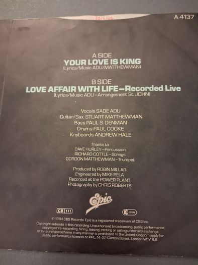 Sade - Your love is king - 7" vinyl 1984