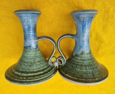 Vintage Stoneware Jackson Pottery Larger Candle Holders Pair.  Kilkenny Irish Studio Art