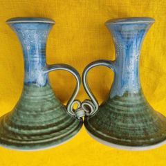Vintage Stoneware Jackson Pottery Larger Candle Holders Pair.  Kilkenny Irish Studio Art