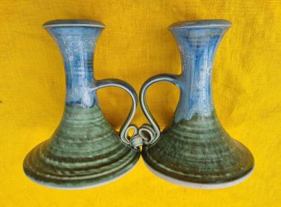 Vintage Stoneware Jackson Pottery Larger Candle Holders Pair.  Kilkenny Irish Studio Art