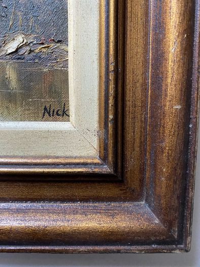 Pair of Vintage Mid-Century Mountain Landscape Oil Paintings, Signed "Nick", Framed