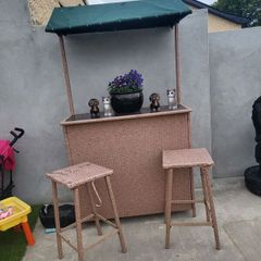Rattan Garden Bar Set  Bar and Canopy with 2 Stools