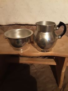 irish aluminum, Tea pot sugar and cream jug