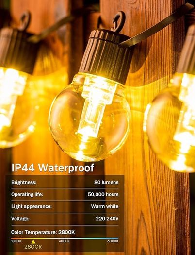 Garden String Festoon Lights - 17M / 55.77FT Garden LED Lights Outdoor Lights Mains Powered Waterproof & 25 Shatterproof Outdoor Patio Lights for Backyard Gazebo Pergola Cafe Party