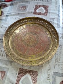 A Decorative Antique Large Hand-Engraved  Islamic or Middle Eastern Brass Tray
