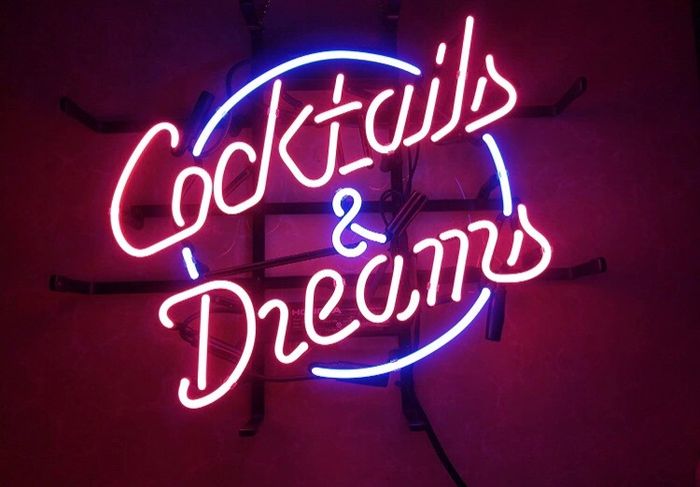 Cocktails and Dreams Real Glass Neon Light Sign Home Beer Bar Pub Recreation Room Game Room Windows Garage Wall Store Sign (17 inch x 14 inch Large)