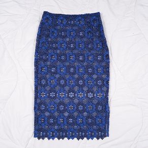 Sandro Royal Blue & Navy Floral Guipure Crochet Lace Midi Pencil Skirt 8UK/36EU