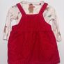 Adorable M&S Baby Christmas 2-piece set, 0-3 months. Teddy print long sleeve top + red corduroy pinafore. Image 9