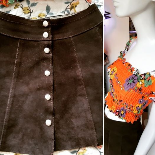 Vintage Suede Leather Mini Panel skirt