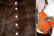 Vintage Suede Leather Mini Panel skirt