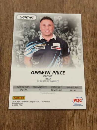 2025 Panini PDC Darts Gerwyn Price SSP 3/5 The Iceman