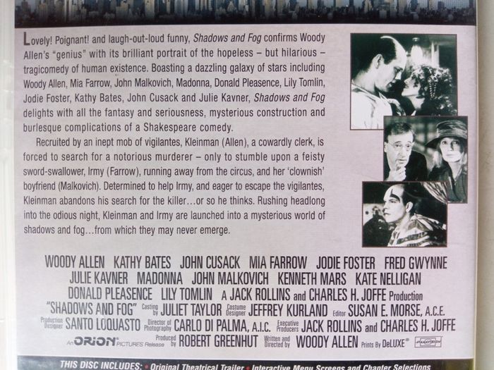 Shadows And Fog (Woody Allen Film) [1991] Woody Allen, Mia Farrow, John Malkovich, John Cusack, Madonna & Kenneth Mars [1xDVD Movie]