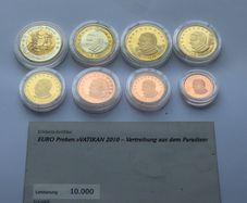 Vatican 2010 2 Adam & Eve probe euro in COMPLETE set Pattern coins  expulsion from Eden 2 euro Bi-Metal Specimen