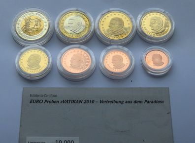Vatican 2010 2 Adam & Eve probe euro in COMPLETE set Pattern coins  expulsion from Eden 2 euro Bi-Metal Specimen