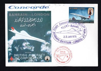 1976 Bahrain Inaugural Concorde Flight London (Heathrow)  to Bahrain (International) of 22nd January 1976 with multiple cancels both front and back