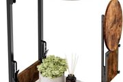 Foldable Side Table Bedside Table, Round Sofa Table with Storage Bag, Metal Frame Small Coffee Table for Living Room Bedroom Office, Rustic Brown &amp; Black