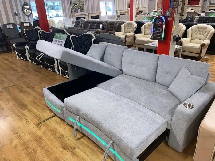 New Dallas Grey & Beige Fabric Electric Sofa Bed