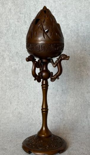 Pair Of Antique Bronze Boshan Incense Burners - Bronze