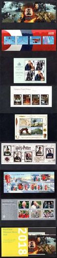 2018 Great Britain Royal Mail Miniature Sheets Pack with all miniature sheets issue in the year Mint Never Hinged (MNH)