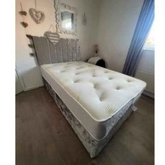 Bed frame grey crush velvet