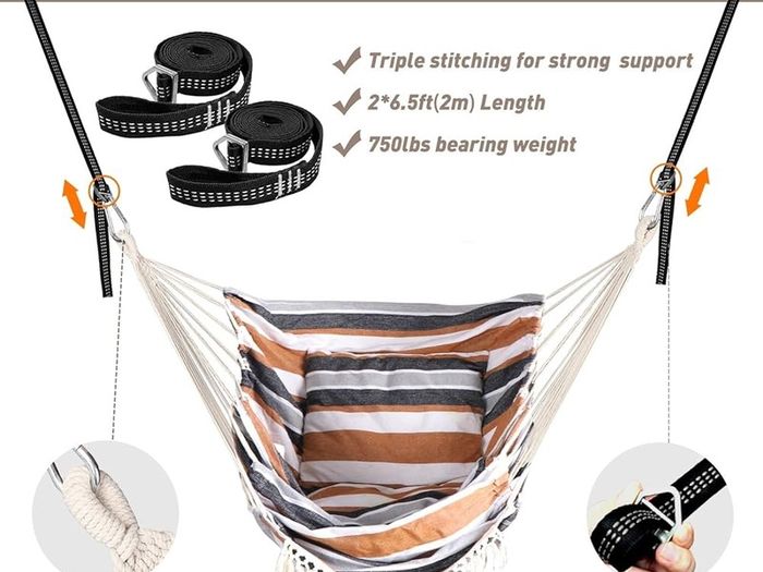 NEW SALE | Hammock Chair Hanging Swing 2 Seat Cushions Included,Strong Webbing Straps and Hooks for Easy Hanging Soft Cotton Weave Hanging Chair Side Pocket Large Tassel Chair Set Comfort Indoor Outdoor