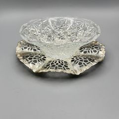 Vintage Etched Glass Serving Bowl with Plate