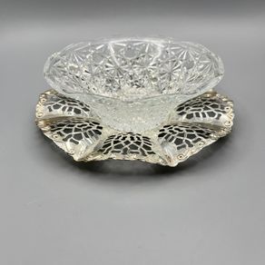 Vintage Etched Glass Serving Bowl with Plate